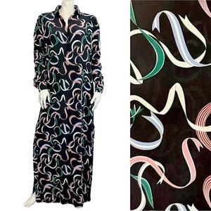 Equipment Black Silk Multicolor Patterned Long Sleeve Dress